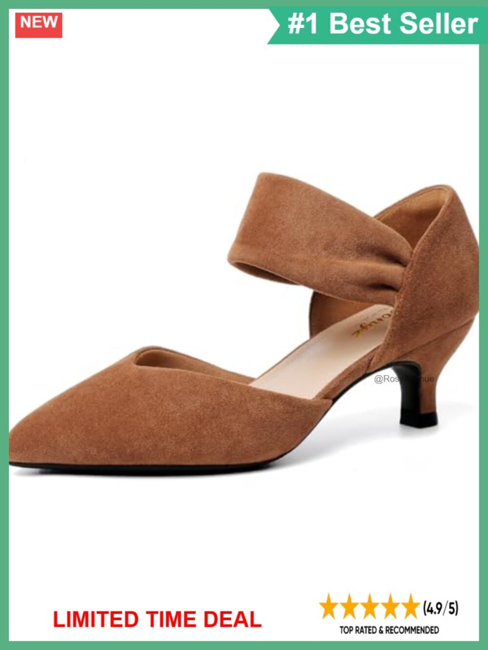 Kitten Heels Pointed Toe Slip On Pumps Faux Suede Ankle Strap